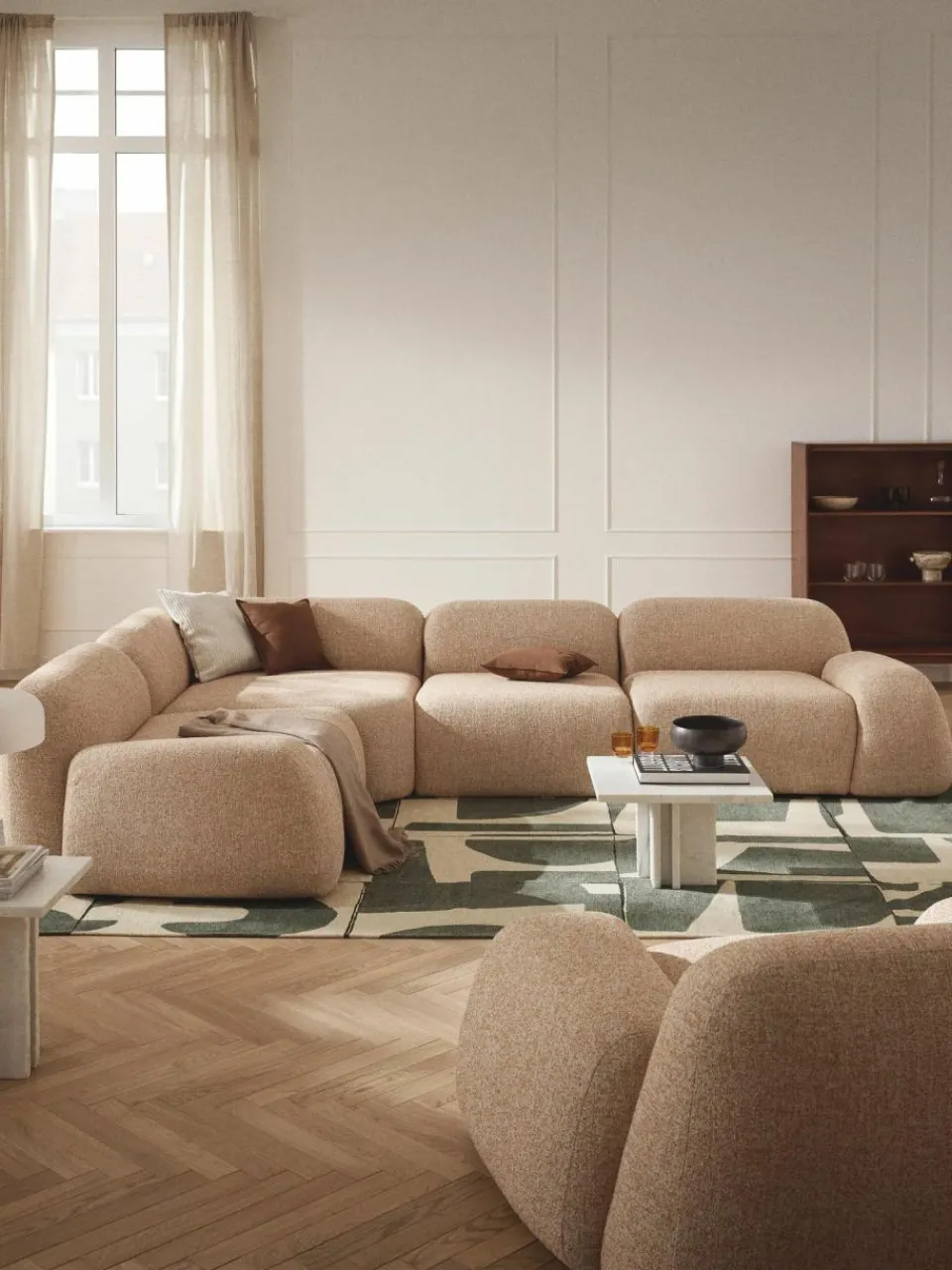 Westwing Collection Abgerundetes Eckmodul Wolke aus Bouclé
