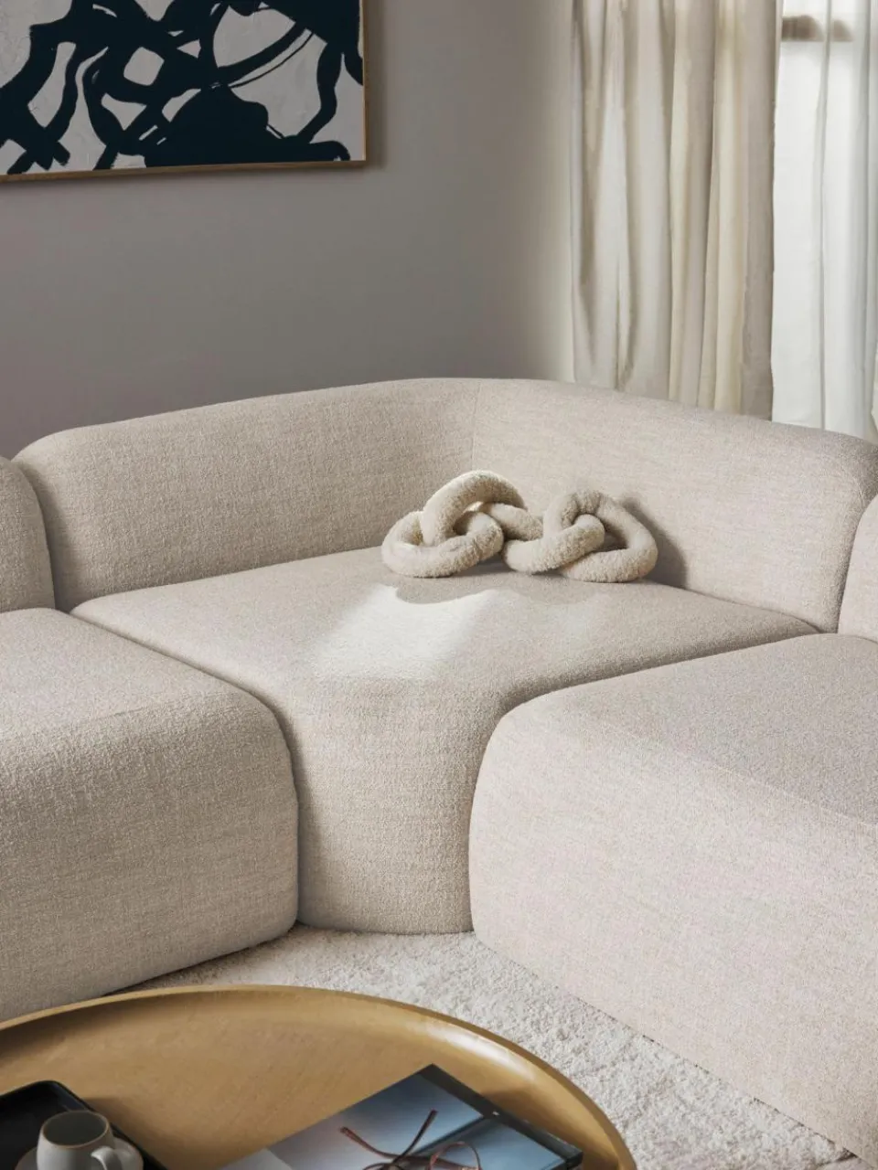 Westwing Collection Abgerundetes Eckmodul Wolke aus Bouclé