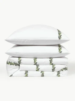 Westwing Collection Baumwoll-Bettdeckenbezug Evan mit Weihnachtsstickerei