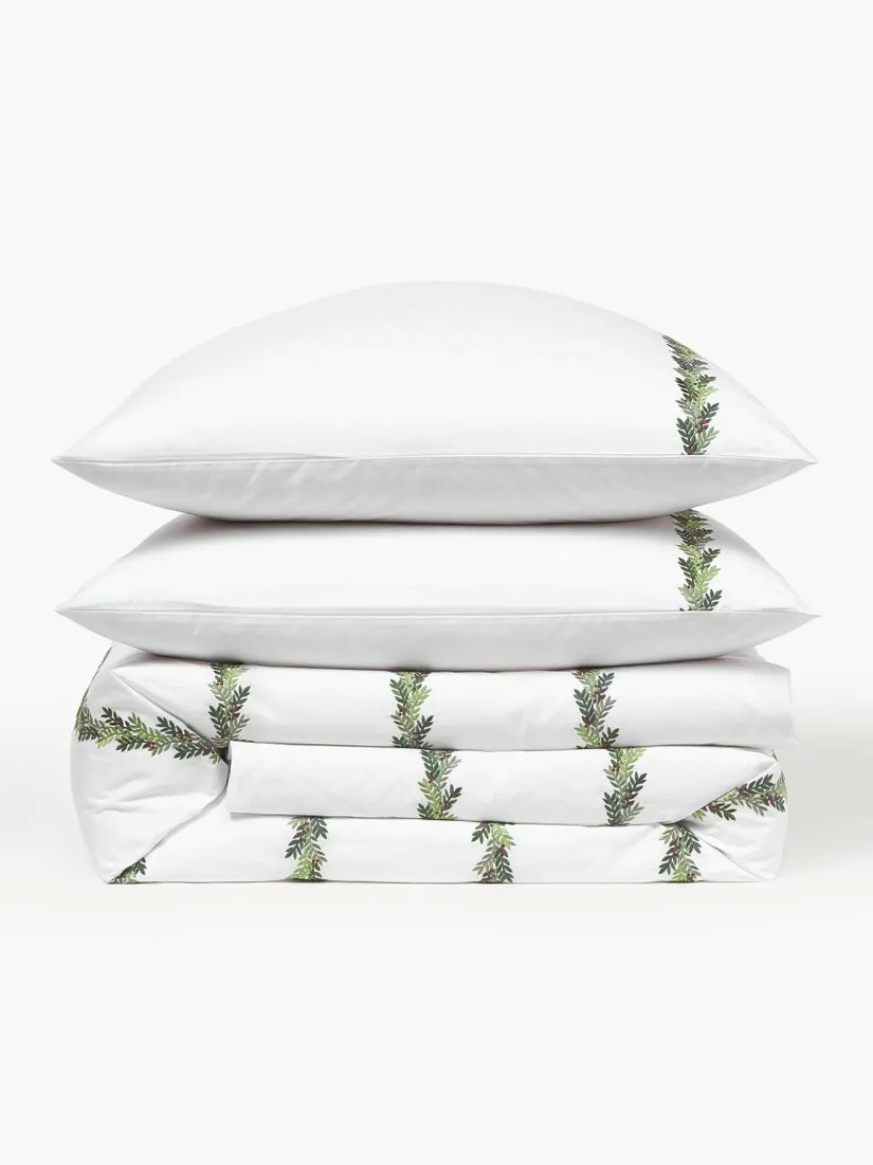 Westwing Collection Baumwoll-Bettdeckenbezug Evan mit Weihnachtsstickerei