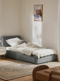Westwing Collection Bouclé-Einzelbett Cloud mit Stauraum