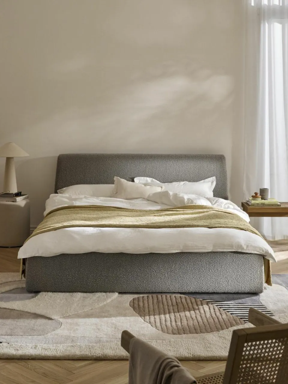 Westwing Collection Bouclé-Polsterbett Cloud mit Stauraum
