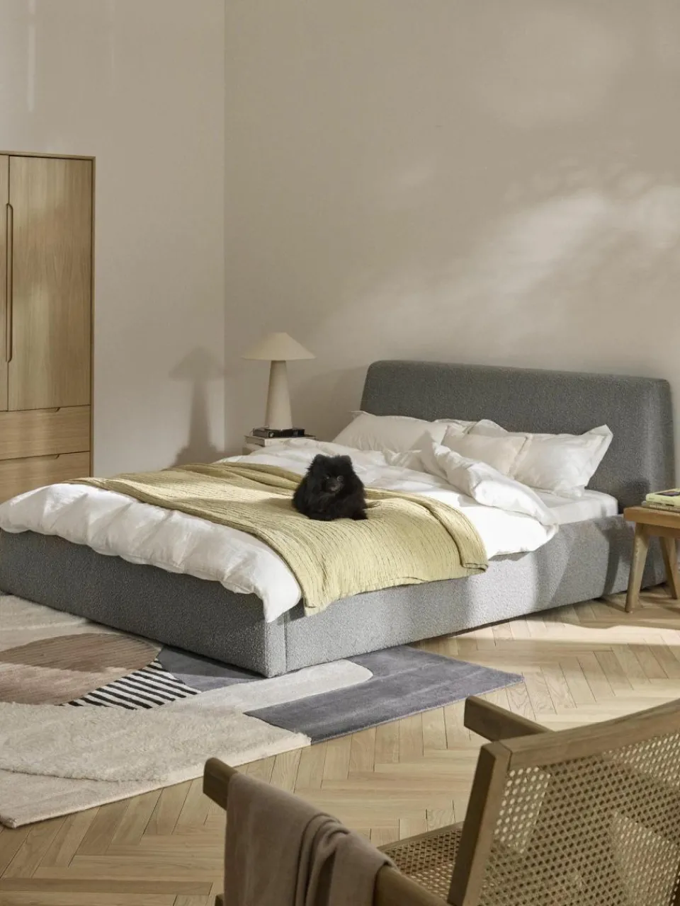 Westwing Collection Bouclé-Polsterbett Cloud mit Stauraum