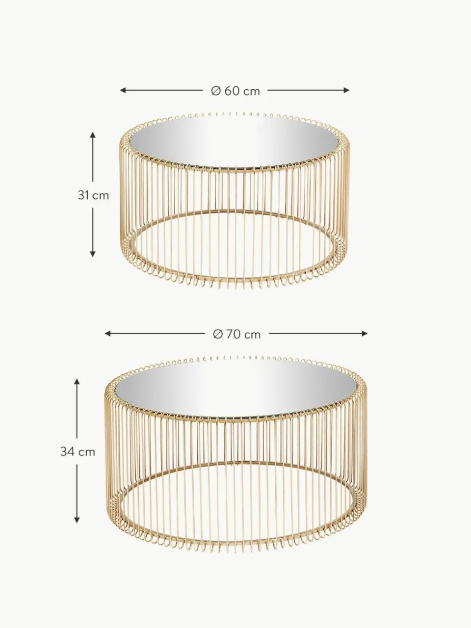 Kare Design Couchtische Wire mit Glasplatte, 2er-Set