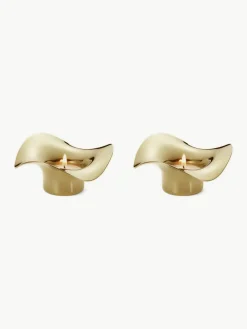 Georg Jensen Edelstahl-Teelichthalter Cobra in organischer Form, 2 Stück