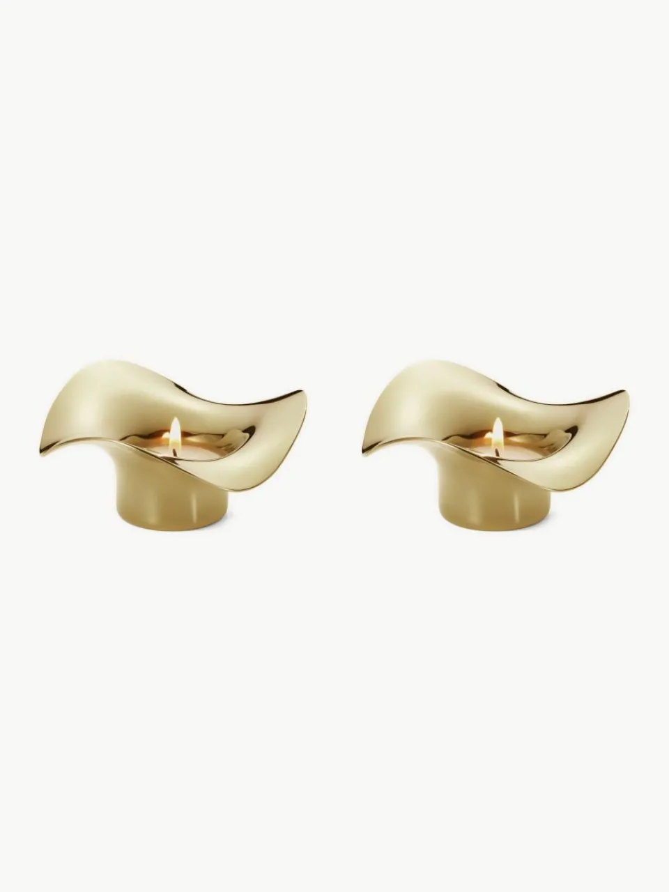 Georg Jensen Edelstahl-Teelichthalter Cobra in organischer Form, 2 Stück