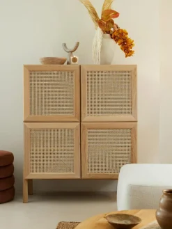 Westwing Collection Eichenholz-Highboard Jolie mit Wiener Geflecht