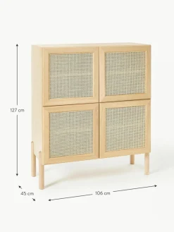 Westwing Collection Eichenholz-Highboard Jolie mit Wiener Geflecht
