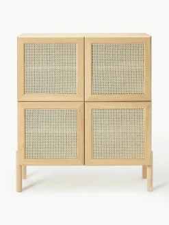 Westwing Collection Eichenholz-Highboard Jolie mit Wiener Geflecht