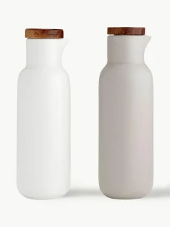 Ladelle Essig- und Öl-Spender Essentials aus Porzellan und Akazienholz, 2er-Set