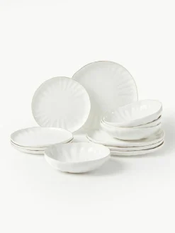 Westwing Collection Geschirr-Set Sali mit Relief, 4 Personen (12-tlg.)