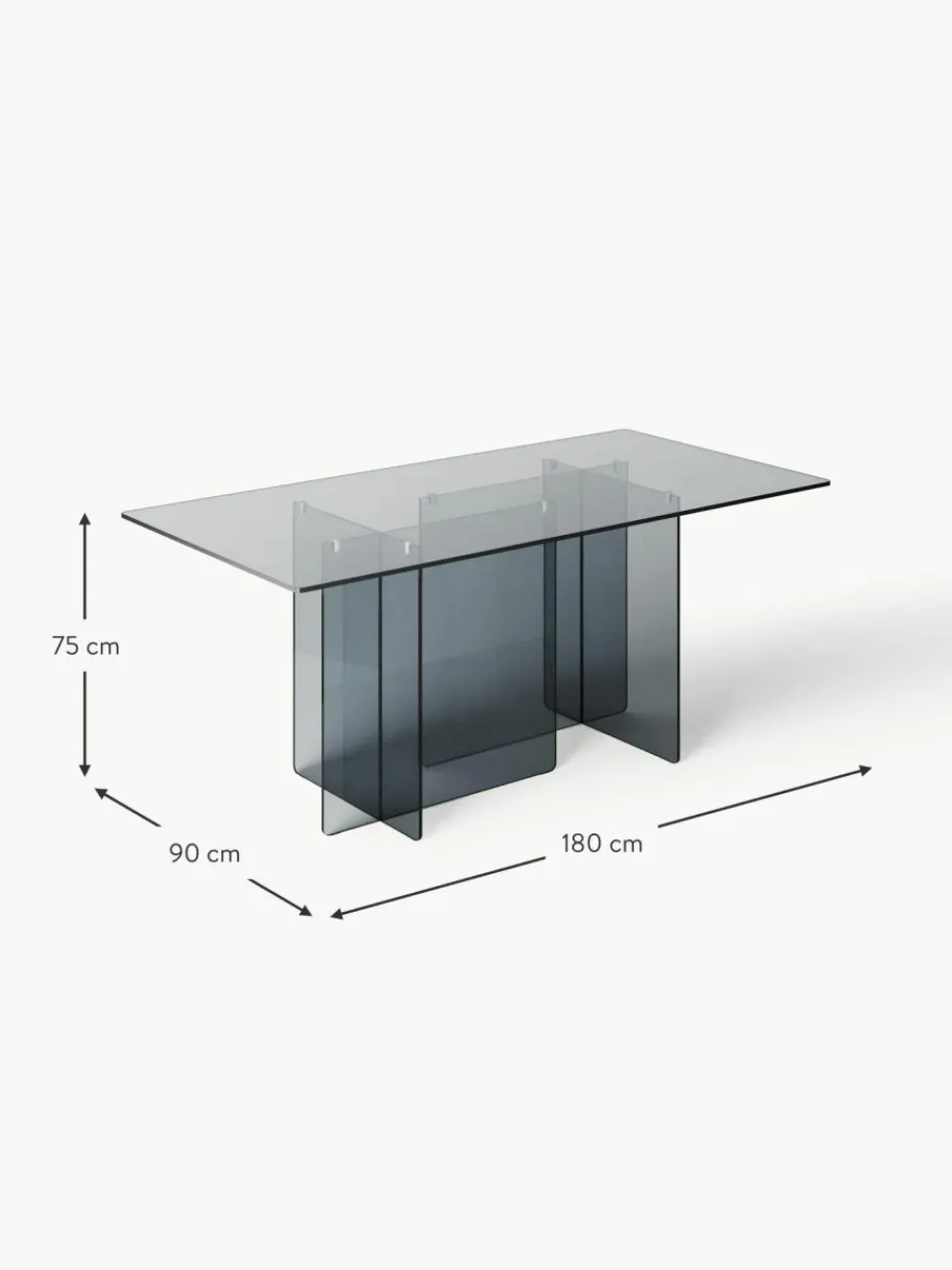 Westwing Collection Glas-Esstisch Anouk, 180 x 90 cm