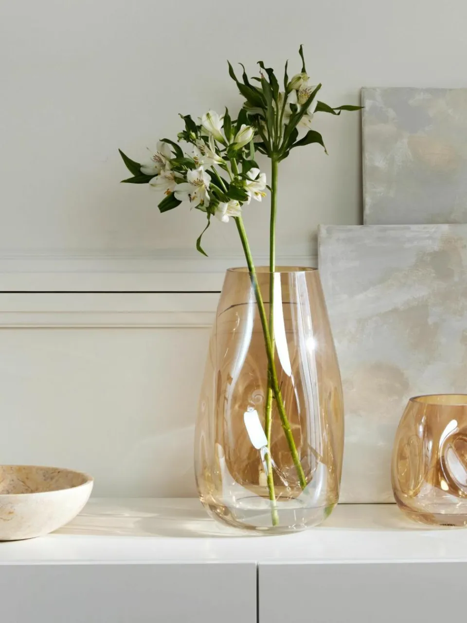 Westwing Collection Große mundgeblasene Glas-Vase Luster, H 35 cm