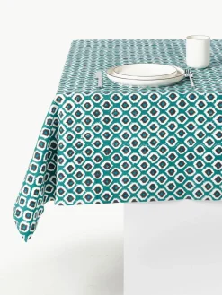 Les Ottomans Handbedruckte Baumwoll-Tischdecke Sarp