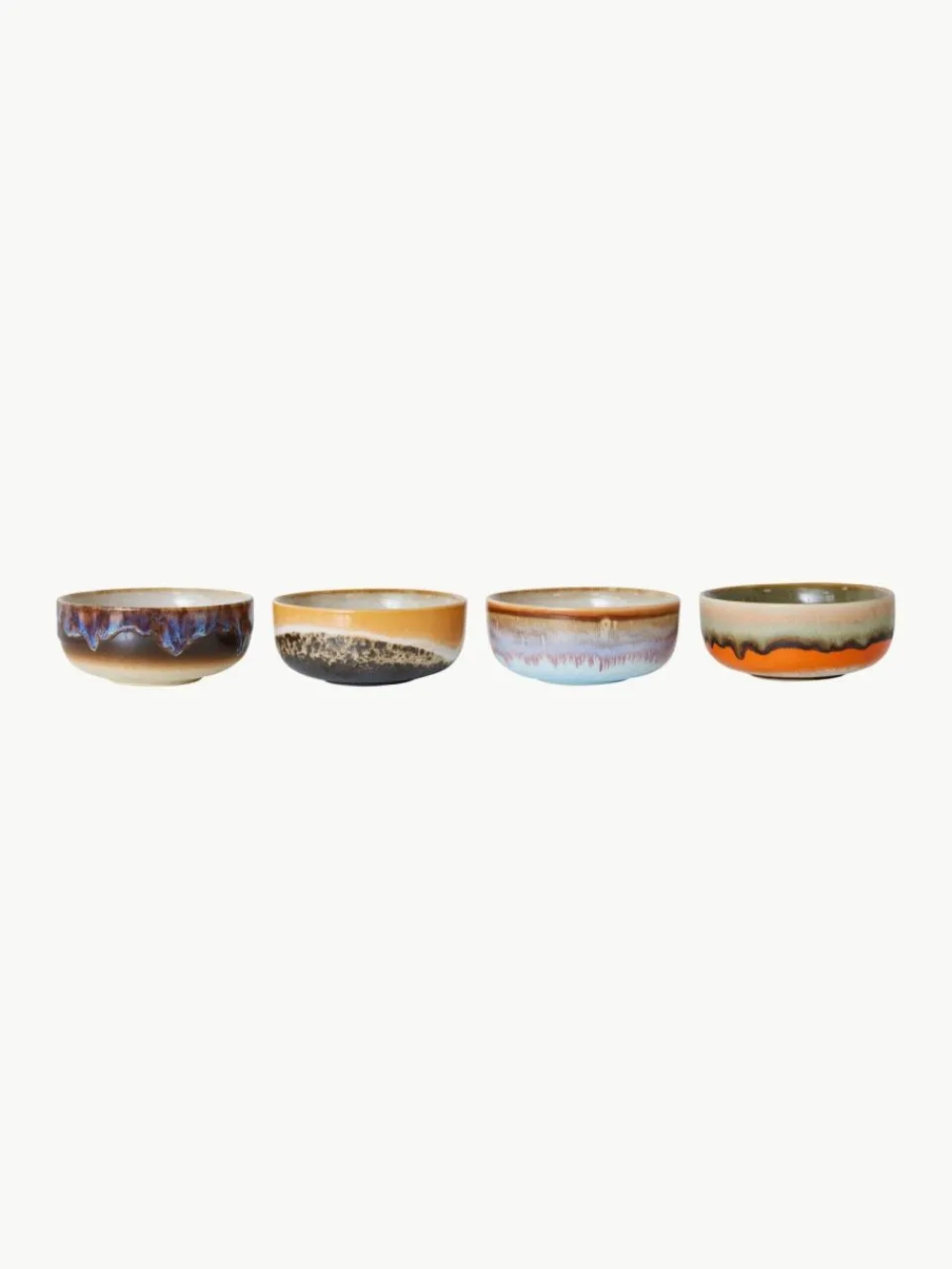 HKLIVING Handbemalte Dipschälchen 70's mit reaktiver Glasur, 4er-Set