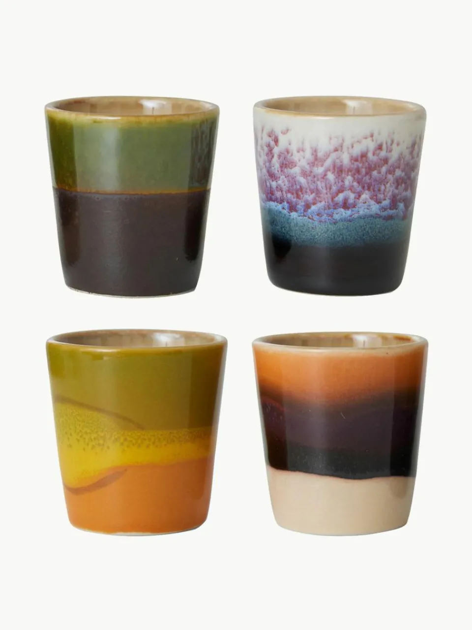 HKLIVING Handbemalte Eierbecher 70's mit reaktiver Glasur, 4er-Set