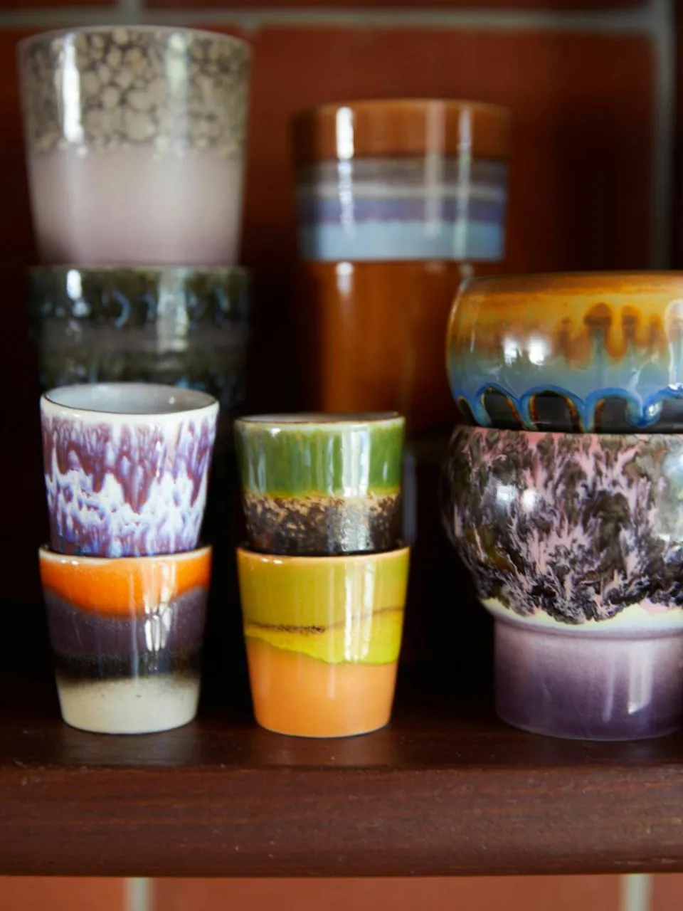 HKLIVING Handbemalte Eierbecher 70's mit reaktiver Glasur, 4er-Set