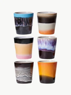 HKLIVING Handbemalte Keramik-Becher 70's mit reaktiver Glasur, 6er-Set