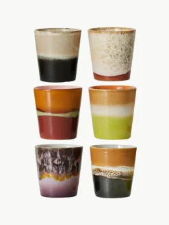 HKLIVING Handbemalte Keramik-Becher 70's mit reaktiver Glasur, 6er-Set