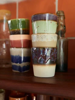 HKLIVING Handbemalte Keramik-Becher 70's mit reaktiver Glasur, 6er-Set