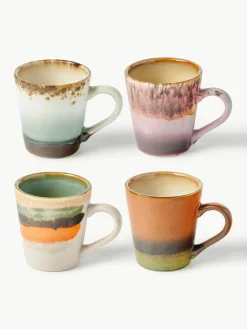 HKLIVING Handbemalte Keramik-Espressotassen 70's mit reaktiver Glasur, 4er-Set