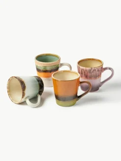 HKLIVING Handbemalte Keramik-Espressotassen 70's mit reaktiver Glasur, 4er-Set