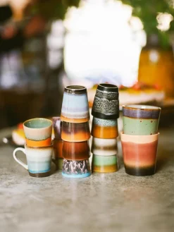 HKLIVING Handbemalte Keramik-Espressotassen 70's mit reaktiver Glasur, 4er-Set