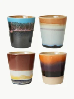 HKLIVING Handbemalte Keramik-Espressobecher 70's mit reaktiver Glasur, 4er-Set