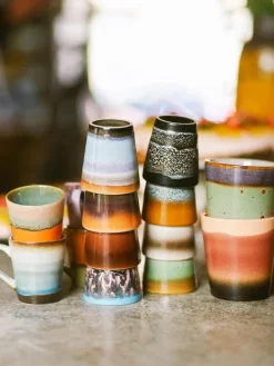 HKLIVING Handbemalte Keramik-Espressobecher 70's mit reaktiver Glasur, 4er-Set