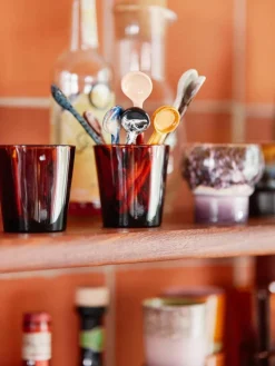 HKLIVING Handbemalte Keramik-Löffel 70's mit reaktiver Glasur, 4er-Set