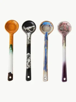 HKLIVING Handbemalte Keramik-Löffel 70's mit reaktiver Glasur, 4er-Set