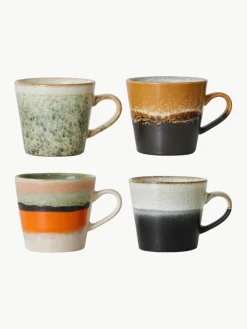 HKLIVING Handbemalte Keramik-Tassen 70's mit reaktiver Glasur, 4er-Set