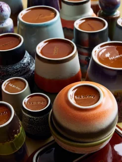 HKLIVING Handbemalte Keramik-Tassen 70's mit reaktiver Glasur, 4er-Set