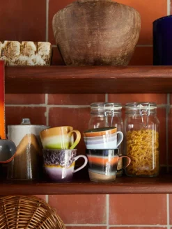 HKLIVING Handbemalte Keramik-Tassen 70's mit reaktiver Glasur, 4er-Set