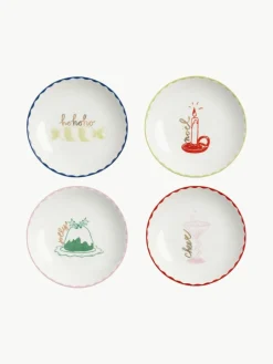 &k amsterdam Handbemalte Kuchenteller Bliss mit weihnachtlichem Design, 4er-Set