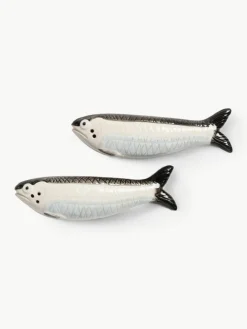 &k amsterdam Handbemalte Salz- & Pfefferstreuer Sardine aus Dolomit, 2er-Set
