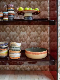 HKLIVING Handbemalte Schüssel 70's mit reaktiver Glasur