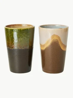 HKLIVING Handbemalte XL Keramik-Becher 70's, 2-er Set