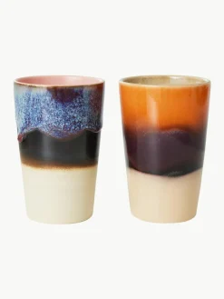HKLIVING Handbemalte XL Keramik-Becher 70's, 2-er Set