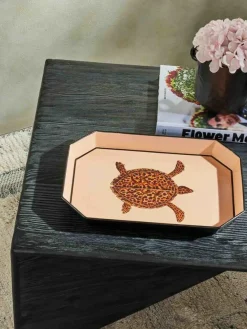 Les Ottomans Handbemaltes Dekotablett Fauna mit Schildkröten-Motiv