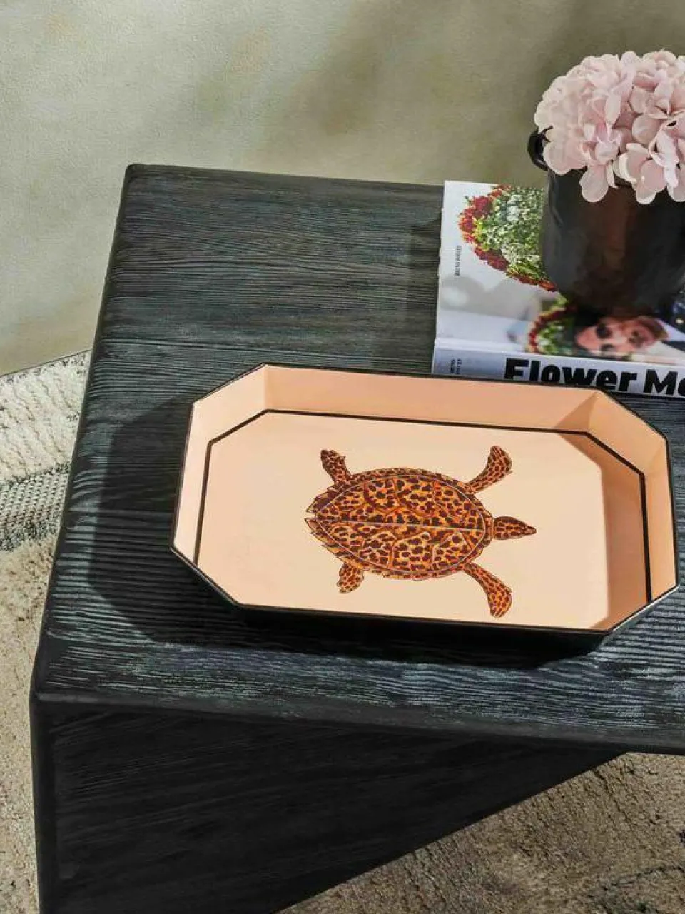Les Ottomans Handbemaltes Dekotablett Fauna mit Schildkröten-Motiv