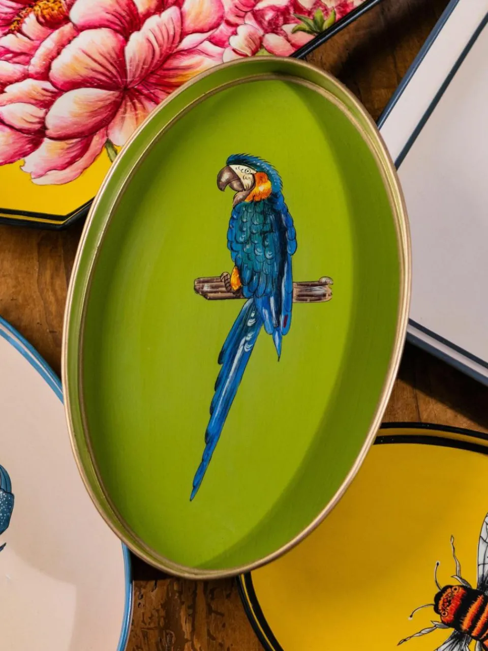 Les Ottomans Handbemaltes Dekotablett Fauna mit en-Motiv