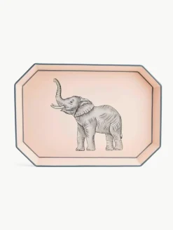 Les Ottomans Handbemaltes Deko-Tablett Fauna mit Elefant-Motiv