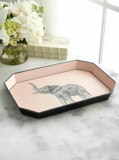 Les Ottomans Handbemaltes Deko-Tablett Fauna mit Elefant-Motiv