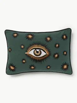 Les Ottomans Handbestickte Baumwoll-Kissenhülle Eye