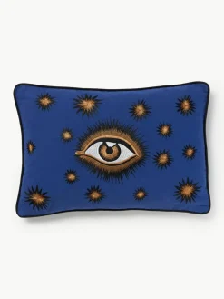 Les Ottomans Handbestickte Baumwoll-Kissenhülle Eye