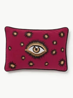 Les Ottomans Handbestickte Baumwoll-Kissenhülle Eye