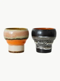 HKLIVING Handgefertigte Becher 70's aus Steinzeug, 2er-Set