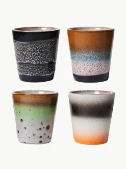 HKLIVING Handgefertigte Espressotassen 70's aus Steinzeug, 4er-Set