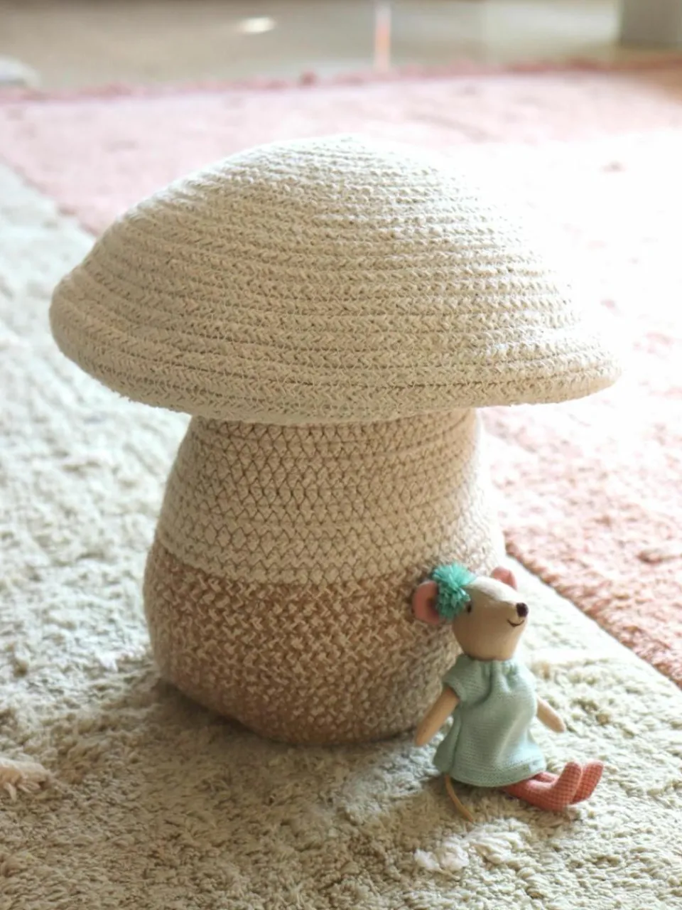 Kinder Lorena Canals Handgefertigter Aufbewahrungskorb Mushroom mit Deckel, H 27 cm